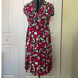 Motherhood Maternity Pink Red and Tan Geometric Printed Dress • Size S 🗣